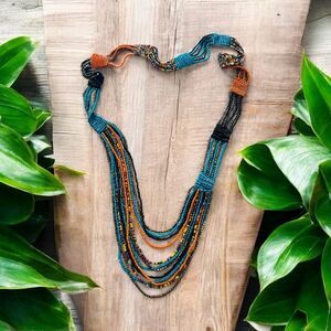 Boho Multicolor Layered Seed Bead Statement Necklace